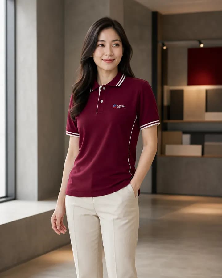 เสื้อโปโลสีเลือดหมู ขลิบปกและปลายแขน