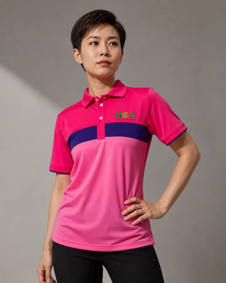 เสื้อโปโลสีชมพู คาดแถบกรมท่าที่อก