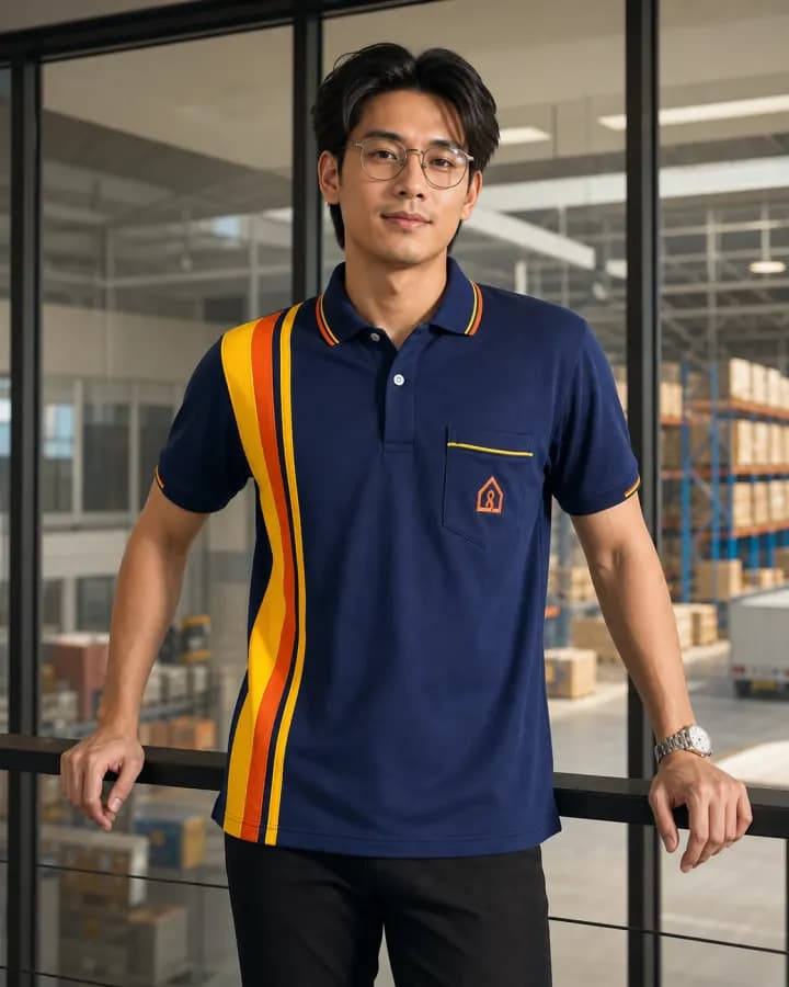 Navy with orange and yellow stripes polo shirt