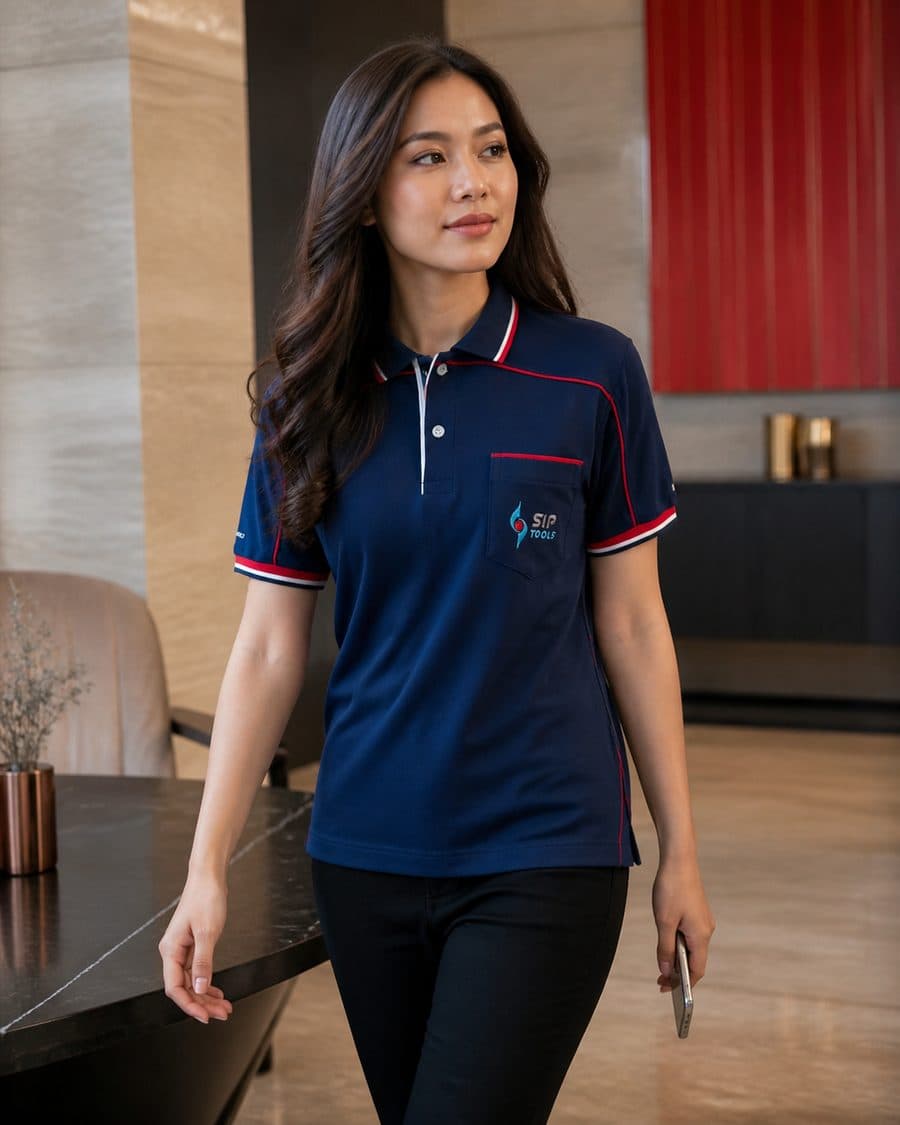 ภาพประกอบ โปโลกรมท่าขลิบแดง-ขาว มีกระเป๋าอก