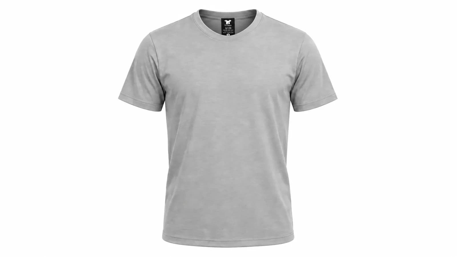 เสื้อยืดคอกลมสีเทาบนหุ่นล่องหน พื้นหลังสีขาว